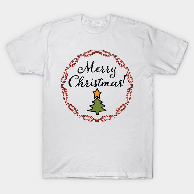 Merry Christmas Candy Candy Canes Wreath T-Shirt by ellenhenryart